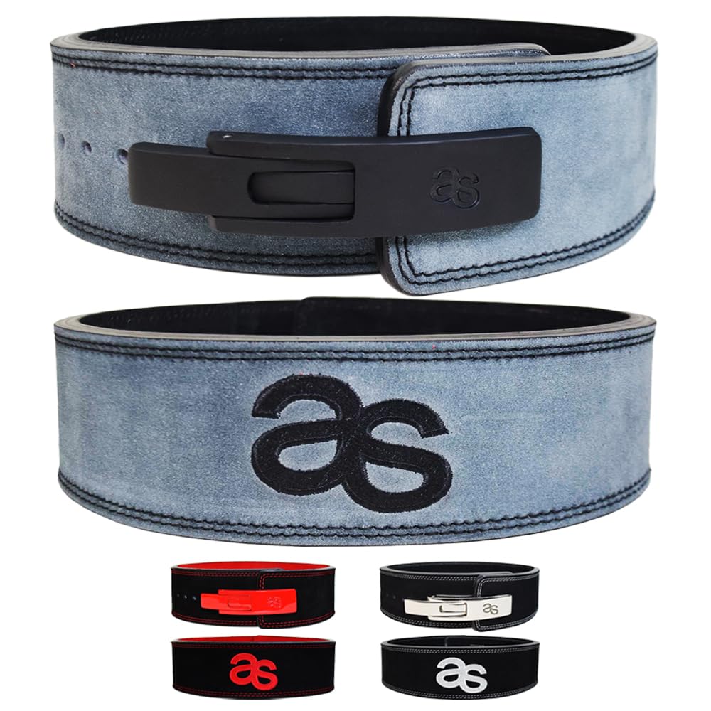 Premium Lever Buckle Powerlifting Belt Genuine Leather 13mm Thick 4" Wide Unisex Belt for Gym Lower Back Support for Gym Workouts Deadlifts Squats Heavy Weightlifting (Gray X-Large)